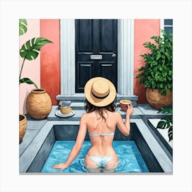 woman relaxing in a pool 1 Canvas Print