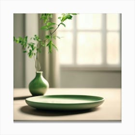 Green Plate On Table Canvas Print