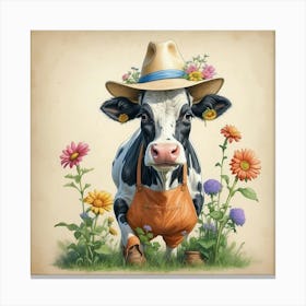 Cow With Flowers 12 Canvas Print