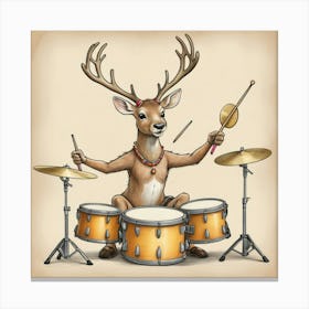 Deer Playing Drums 1 Canvas Print