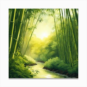 A Stream In A Bamboo Forest At Sun Rise Square Composition 148 Canvas Print