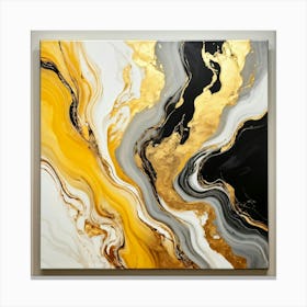 Abstract Marble Patterns Gracefully Swirling Across A Canvas The Waves Of Liquid Gold Silver Grey (3) Canvas Print