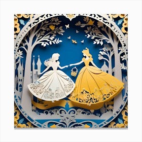 Twin Princess Paper Cut Art Canvas Print