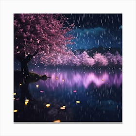 Pink Cherry Blossom Reflections on the Lake Canvas Print