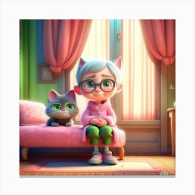 Cat And A Girl Canvas Print