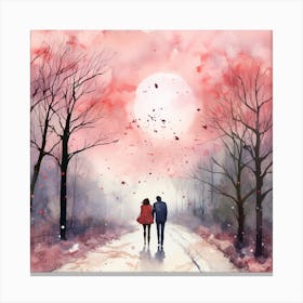 Couple Walking In The Snow Canvas Print
