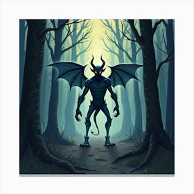 Demon Lurking In A Haunted, Watercolor Forest With Eerie Glow 1 Canvas Print