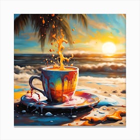 A Cup Of Coffee Lounging On A Sunlit Beach Canvas Print