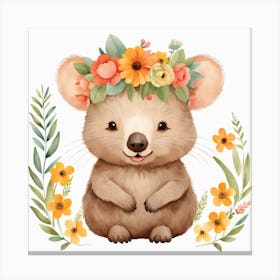 Floral Baby Wombat Nursery Illustration (32) Canvas Print