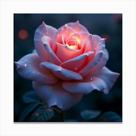 A Surreal Rose With Petals Of Shimmering, Fractal Light Blooming In A Mystical Twilight Garden Canvas Print