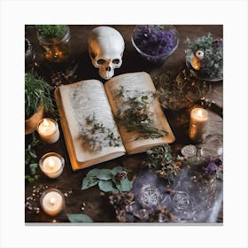 Spellbook and Skull Canvas Print