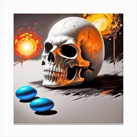 Skull With Blue Candy Canvas Print