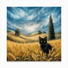 A Wheatfield With Cypresses Inspired With Black Cat Portrait 1 Canvas Print