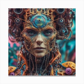 Psychedelic Biomechanical Freaky Scelet Woman From Another Dimension With A Colorful Background 1 Canvas Print