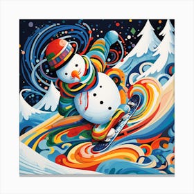 Snowman Snowboarding 1 Canvas Print
