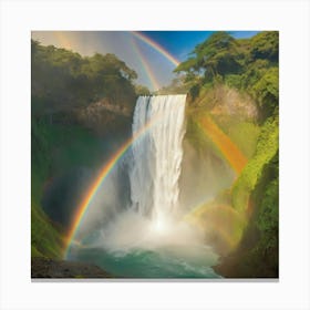 Rainbow Over A Waterfall paintings art print Canvas Print