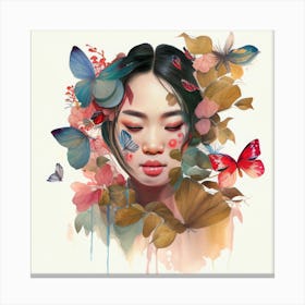 Watercolor Floral Asian Woman #9 Canvas Print