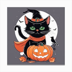 Cute Cat Halloween Pumpkin (18) Canvas Print