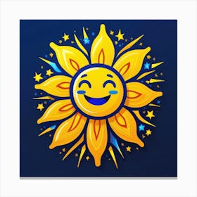 Lovely smiling sun on a blue gradient background 103 Canvas Print