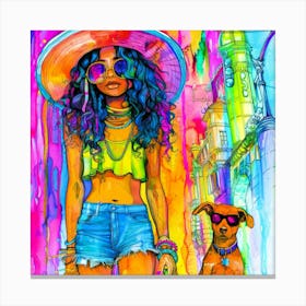 Model Pets 3 - Girl And Her Dog Canvas Print