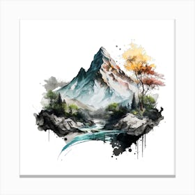 Watercolor Mountain Landscape Canvas Print