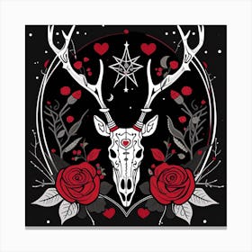 Deer Skull With Roses minimalist style Canvas Print