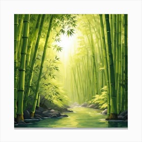 A Stream In A Bamboo Forest At Sun Rise Square Composition 157 Canvas Print