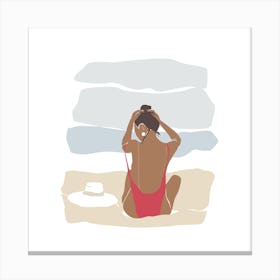 Summer Greek Holiday Cutout Sitting Beach Girl  Square Canvas Print