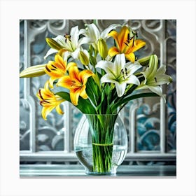 Lilies In A Vase 12 Canvas Print