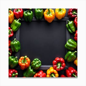 Colorful Peppers On Black Background 1 Canvas Print