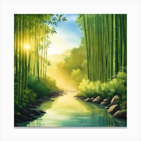 A Stream In A Bamboo Forest At Sun Rise Square Composition 284 Canvas Print