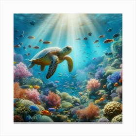 Turtle Swims In The Ocean Canvas Print