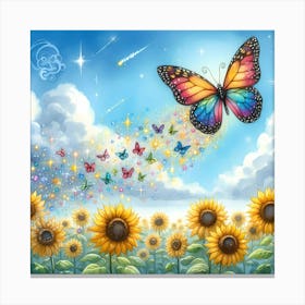 Butterfly Flying Over Sunflowers 1 Canvas Print