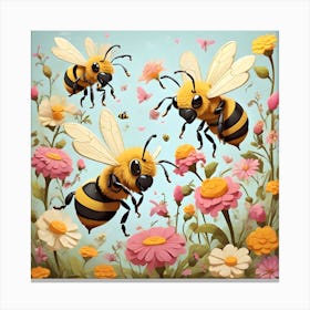 Bees In Bloom Canvas Print