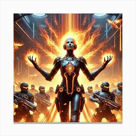 Female Leader Blazing Rally Scifi Canvas Print