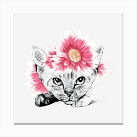 Cat With Flowers Canvas Print