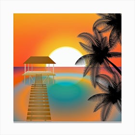 Sunset Beach Beach Palm Ocean 1 Canvas Print