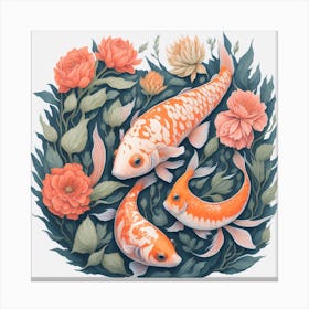 Leonardo Diffusion Koi Fishflowers Watercolor Clipart Strybk F 1 Canvas Print