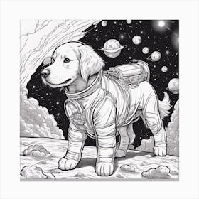 A Golden Retriever Puppy In Cosmonaut Suit Wandering In Space 3 Canvas Print