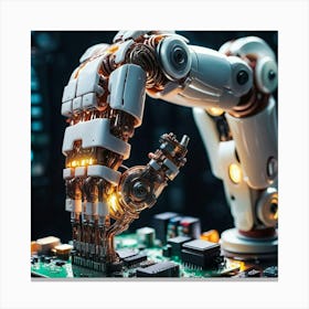 Robot On A Circuit Board Canvas Print