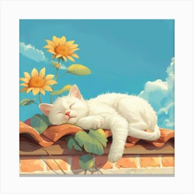 White Cat Sleeping On A Roof Canvas Print