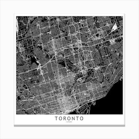 Toronto Black And White Map Square Canvas Print