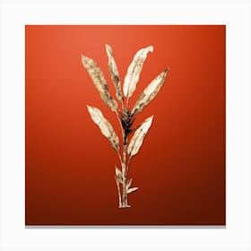 Gold Botanical Parrot Heliconia on Tomato Red n.4230 Canvas Print