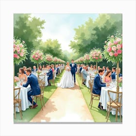 French Garden Party In Watercolor With Elegant Guests And Floral Arrangements 1 Canvas Print