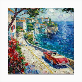 Red Car By The Sea Canvas Print