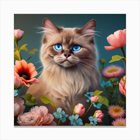 Cat In Flowers 3 Canvas Print