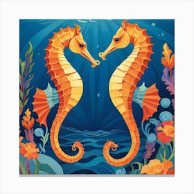 Orange Seahorses Canvas Print