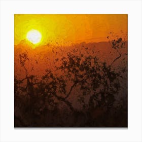 Sunrise Over Almond Trees Square Canvas Print