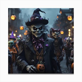 Skeletons And Pumpkins Canvas Print