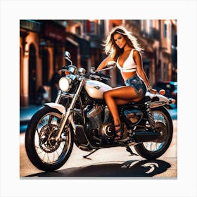 Girl On A Motorcycle Canvas Print